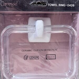 Vtg NOS Sealed Lenape Ceramic Lucite Rectangular Towel Ring White Retro